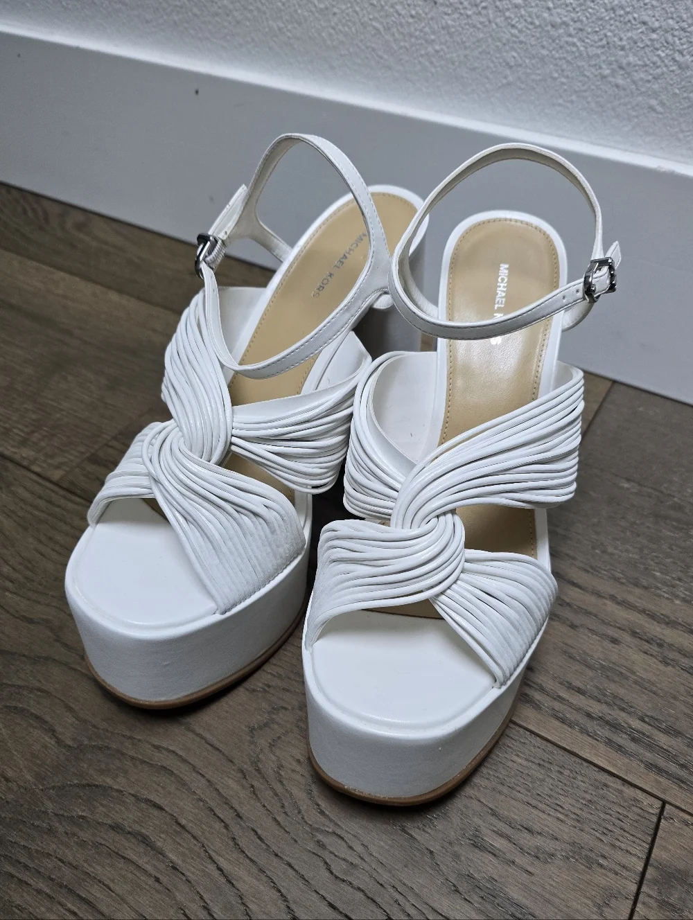 Michael Kors Alessia Strappy Platform Block Heel in White